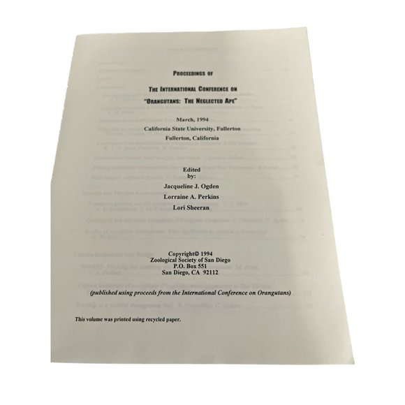 Proceedings of International Conference on Orangutans The Neglected Ape 1994 - Picture 3 of 4